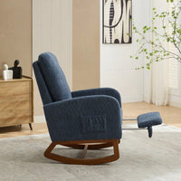 Comfortable High Back Rocking Chair with Retractable Footrest and Side Pocket Stylish Glider Armchair for Nursery Bedroom Caramel Finish