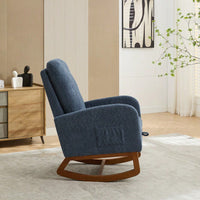 Comfortable High Back Rocking Chair with Retractable Footrest and Side Pocket Stylish Glider Armchair for Nursery Bedroom Caramel Finish