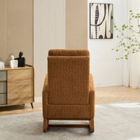 Comfortable High Back Rocking Chair with Retractable Footrest and Side Pocket Stylish Glider Armchair for Nursery Bedroom Caramel Finish
