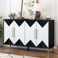 Two-Tone Triangular Pattern Four-Door Cabinet For Entryway Hallway Living Room Storage