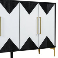 Two-Tone Triangular Pattern Four-Door Cabinet For Entryway Hallway Living Room Storage