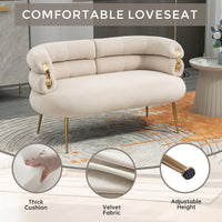 Elegant Curved Backrest Mini Loveseat Sofa With Golden Accents For Living Room Bedroom Office Beige Upholstered Accent Couch