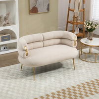 Elegant Curved Backrest Mini Loveseat Sofa With Golden Accents For Living Room Bedroom Office Beige Upholstered Accent Couch