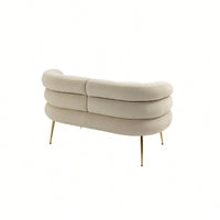 Elegant Curved Backrest Mini Loveseat Sofa With Golden Accents For Living Room Bedroom Office Beige Upholstered Accent Couch