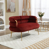 Elegant Curved Backrest Mini Loveseat Sofa With Golden Accents For Living Room Bedroom Office Beige Upholstered Accent Couch