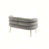 Elegant Curved Backrest Mini Loveseat Sofa With Golden Accents For Living Room Bedroom Office Beige Upholstered Accent Couch