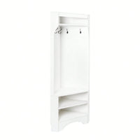 Minimalist Corner Hall Tree with Shoe Bench and Coat Rack, Stylish Entryway Organizer with 4 Hooks and Adjustable Shelf, White Finish