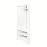 Minimalist Corner Hall Tree with Shoe Bench and Coat Rack, Stylish Entryway Organizer with 4 Hooks and Adjustable Shelf, White Finish