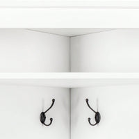Minimalist Corner Hall Tree with Shoe Bench and Coat Rack, Stylish Entryway Organizer with 4 Hooks and Adjustable Shelf, White Finish