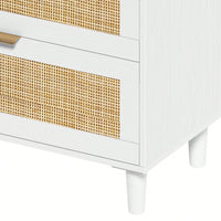 Natural 59 Inch Rattan Dresser with 6 Drawers Stylish Storage Cabinet with Metal Handles and Wood Legs for Bedroom Hallway or Living Room