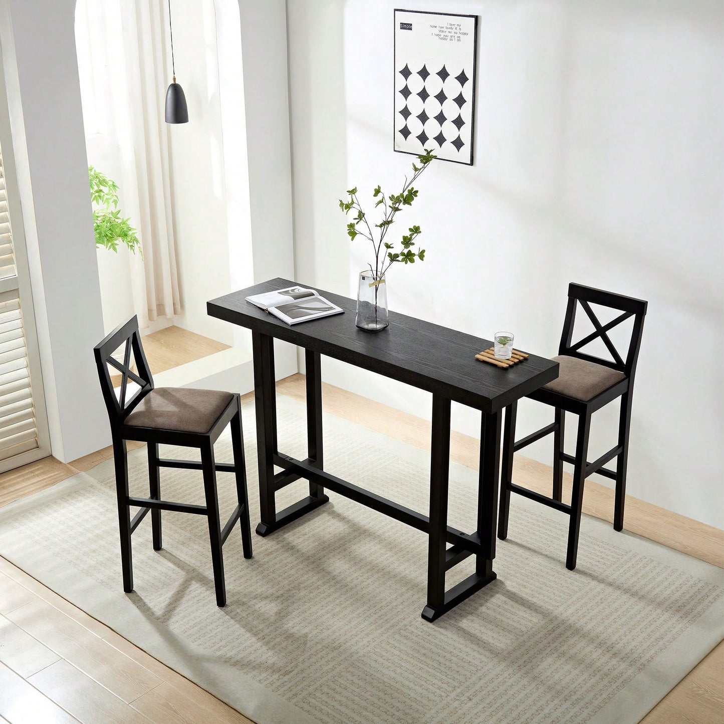 Vintage Counter Height Bar Stool With Backrest Padded Seat And Footrest For Kitchen Island And Dining Room Black