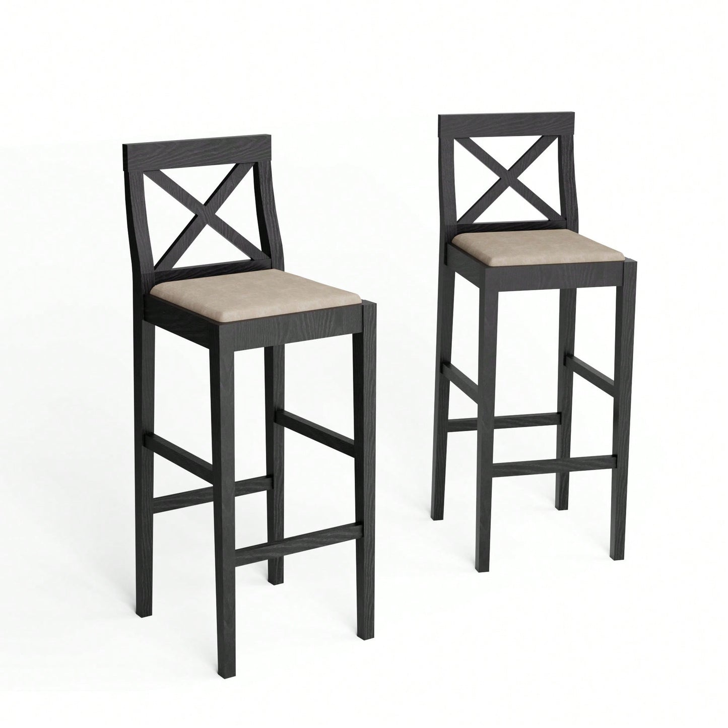 Vintage Counter Height Bar Stool With Backrest Padded Seat And Footrest For Kitchen Island And Dining Room Black