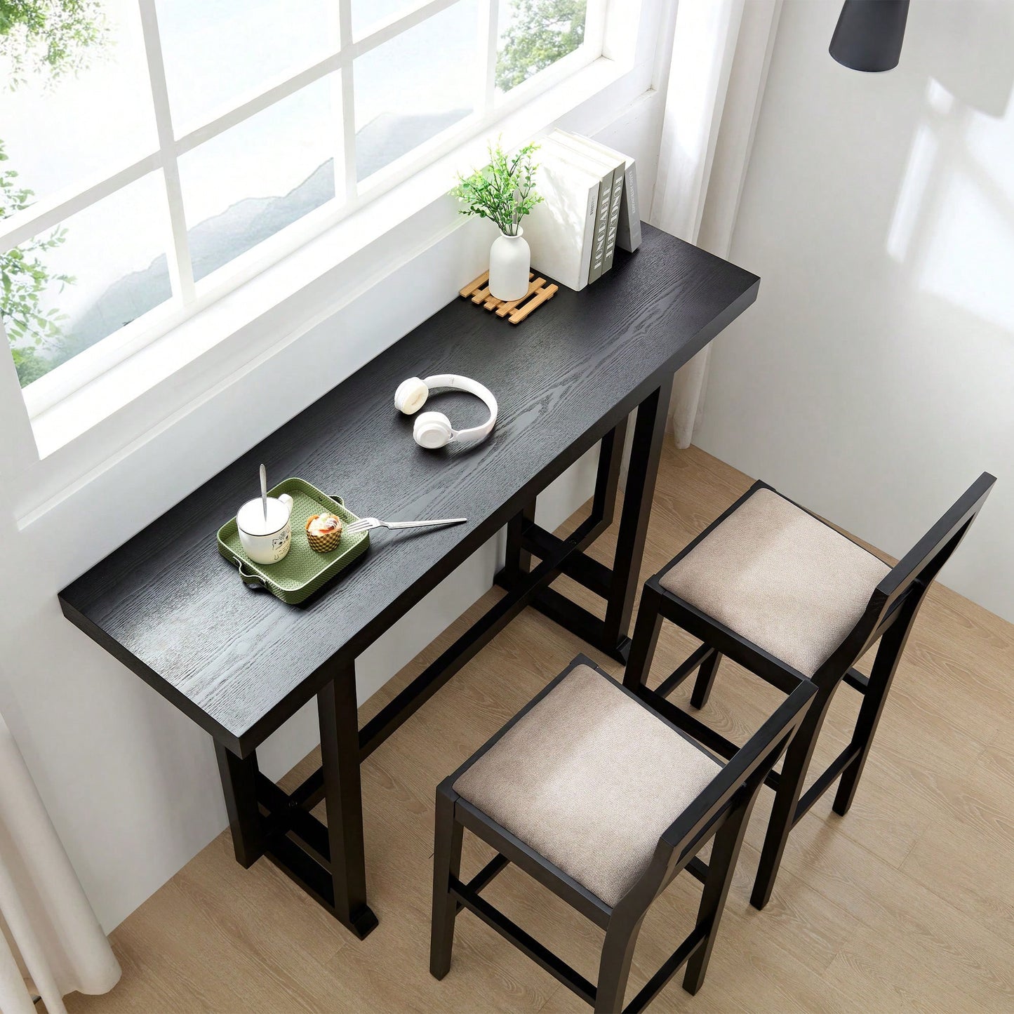 Vintage Counter Height Bar Stool With Backrest Padded Seat And Footrest For Kitchen Island And Dining Room Black