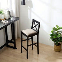 Vintage Counter Height Bar Stool With Backrest Padded Seat And Footrest For Kitchen Island And Dining Room Black