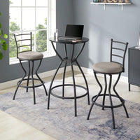 Industrial Style 3 Piece Bar Table And Chairs Set For Dining Room With Metal Back And Fabric Seat