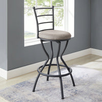 Industrial Style 3 Piece Bar Table And Chairs Set For Dining Room With Metal Back And Fabric Seat