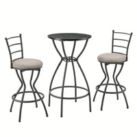 Industrial Style 3 Piece Bar Table And Chairs Set For Dining Room With Metal Back And Fabric Seat