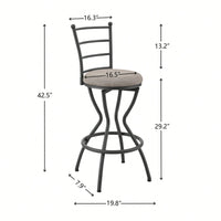 Industrial Style 3 Piece Bar Table And Chairs Set For Dining Room With Metal Back And Fabric Seat