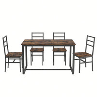 Industrial Style Five-Piece Dining Set With Backrest Sturdy Table And Chairs