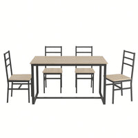 Industrial Style Five-Piece Dining Set With Backrest Sturdy Table And Chairs