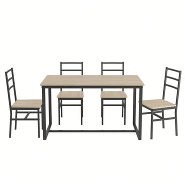 Industrial Style Five-Piece Dining Set With Backrest Sturdy Table And Chairs