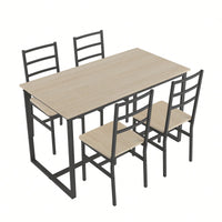 Industrial Style Five-Piece Dining Set With Backrest Sturdy Table And Chairs