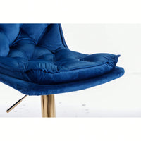 Adjustable Velvet Bar Stools With Chrome Footrest And Golden Legs - Set Of 2 Swivel Chairs In Blue