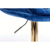 Adjustable Velvet Bar Stools With Chrome Footrest And Golden Legs - Set Of 2 Swivel Chairs In Blue