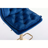 Adjustable Velvet Bar Stools With Chrome Footrest And Golden Legs - Set Of 2 Swivel Chairs In Blue