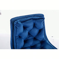Adjustable Velvet Bar Stools With Chrome Footrest And Golden Legs - Set Of 2 Swivel Chairs In Blue