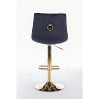 Adjustable Velvet Bar Stools With Chrome Footrest And Golden Legs - Set Of 2 Swivel Chairs In Blue