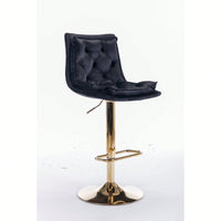 Adjustable Velvet Bar Stools With Chrome Footrest And Golden Legs - Set Of 2 Swivel Chairs In Blue
