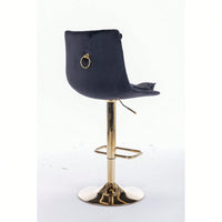 Adjustable Velvet Bar Stools With Chrome Footrest And Golden Legs - Set Of 2 Swivel Chairs In Blue