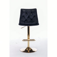 Adjustable Velvet Bar Stools With Chrome Footrest And Golden Legs - Set Of 2 Swivel Chairs In Blue