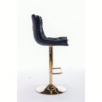 Adjustable Velvet Bar Stools With Chrome Footrest And Golden Legs - Set Of 2 Swivel Chairs In Blue