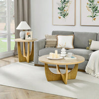 36 Inch Round Wooden Coffee Table For Living Room And Bedroom In Oak Finish