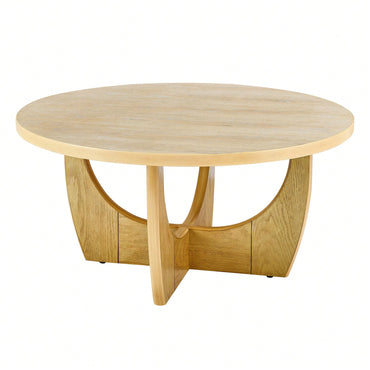 36 Inch Round Wooden Coffee Table For Living Room And Bedroom In Oak Finish