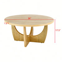 36 Inch Round Wooden Coffee Table For Living Room And Bedroom In Oak Finish