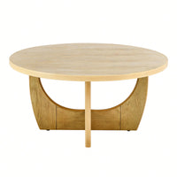 36 Inch Round Wooden Coffee Table For Living Room And Bedroom In Oak Finish