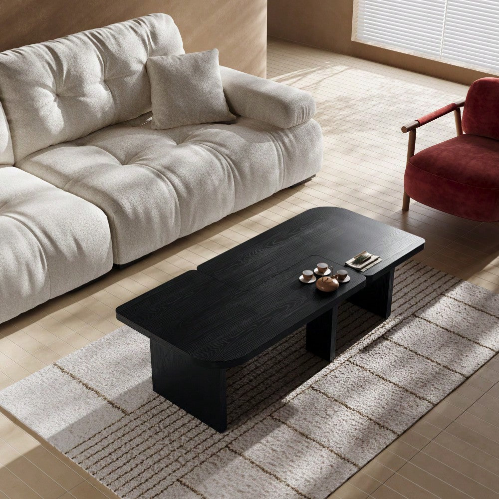 Modern Minimalist 54 Inch Thick MDF Coffee Table For Living Room Office Den Dark Oak Finish