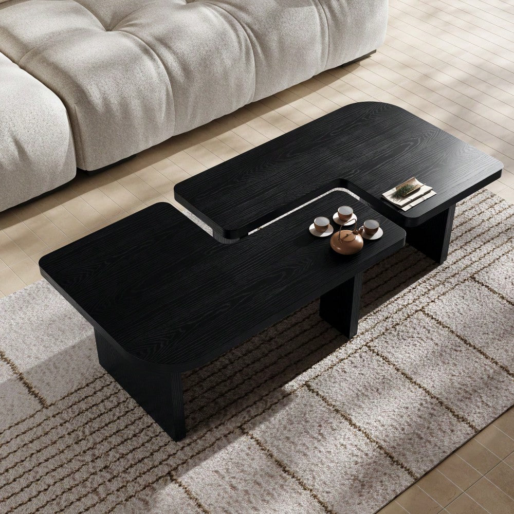 Modern Minimalist 54 Inch Thick MDF Coffee Table For Living Room Office Den Dark Oak Finish