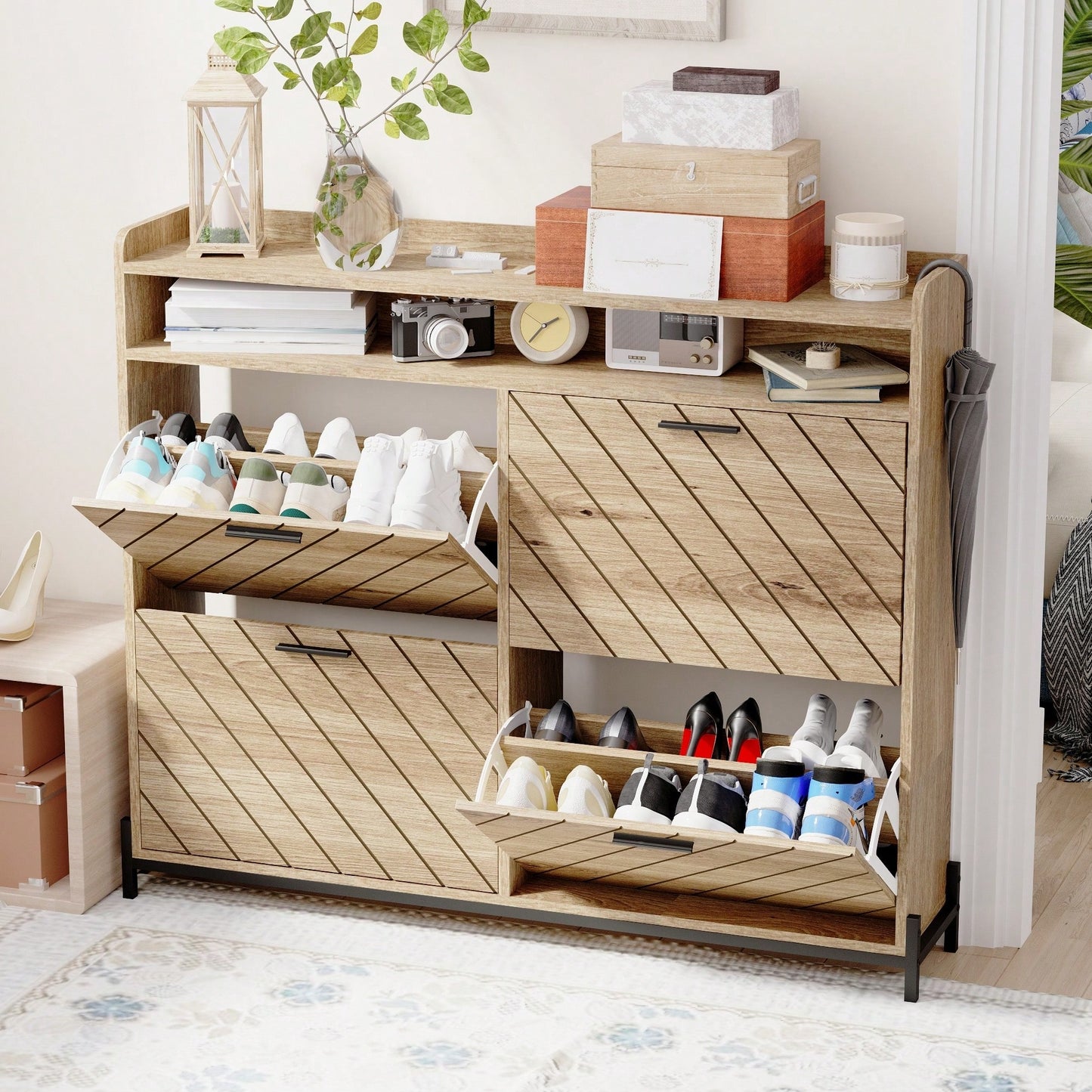 Stylish Shoe Storage Cabinet With Adjustable Shelves And Doors For Organized Entryway