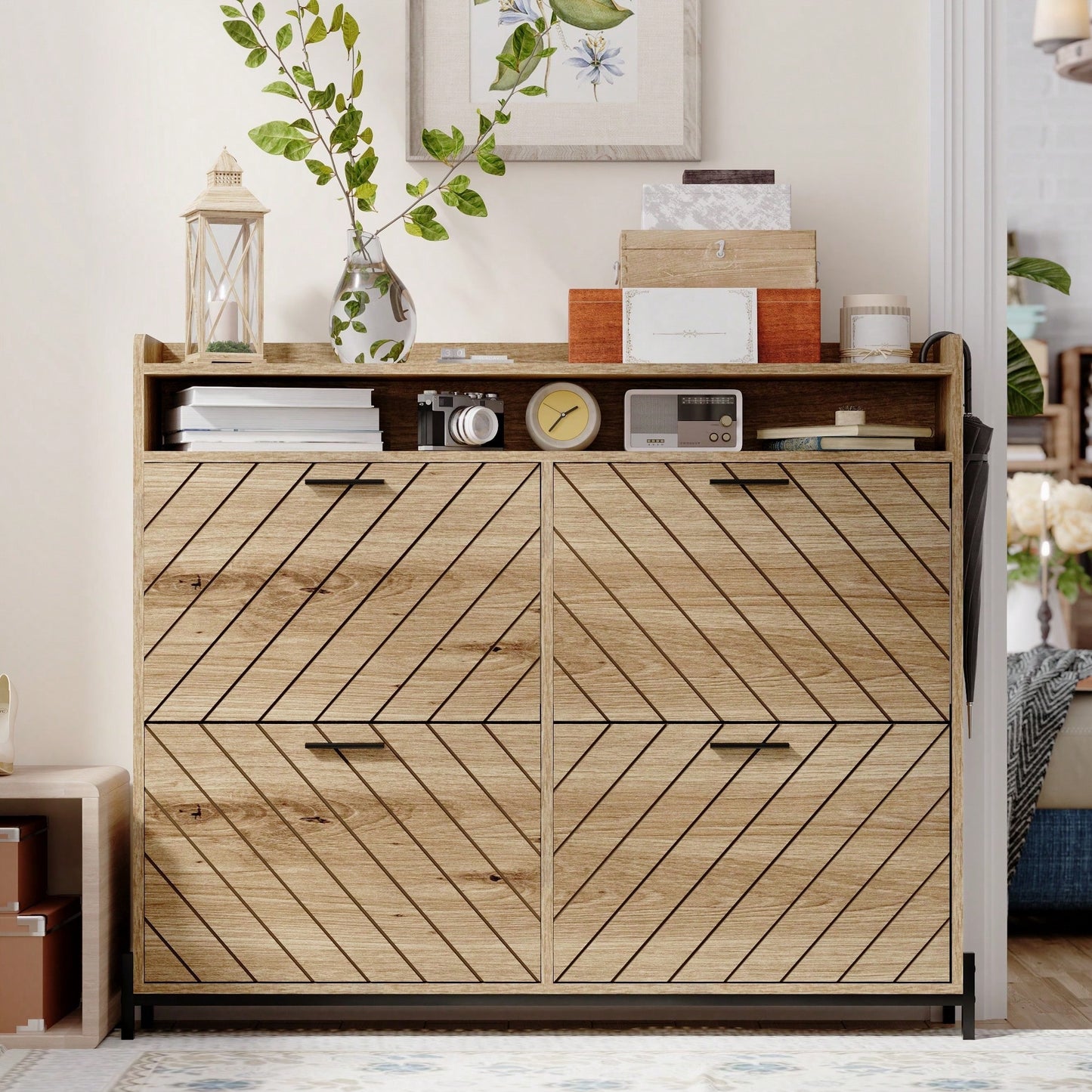 Stylish Shoe Storage Cabinet With Adjustable Shelves And Doors For Organized Entryway