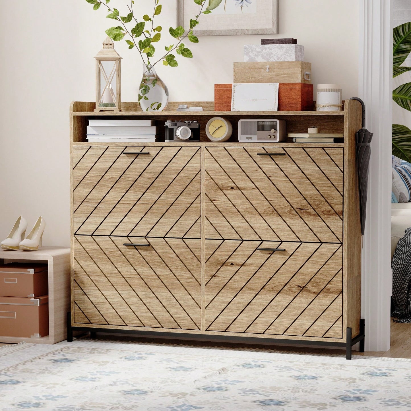 Stylish Shoe Storage Cabinet With Adjustable Shelves And Doors For Organized Entryway