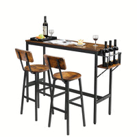 Rustic Brown Bar Table Set With Wine Bottle Storage Rack 47.24 L X 15.75 W X 35.43 H Ideal For Home Or Kitchen