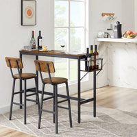 Rustic Brown Bar Table Set With Wine Bottle Storage Rack 47.24 L X 15.75 W X 35.43 H Ideal For Home Or Kitchen