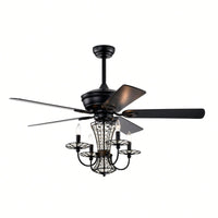 52 Inch Modern Crystal Chandelier Ceiling Fan With Remote Control And Dual Finish Reversible Blades For Living Room, Matte Black