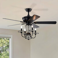 52 Inch Modern Crystal Chandelier Ceiling Fan With Remote Control And Dual Finish Reversible Blades For Living Room, Matte Black