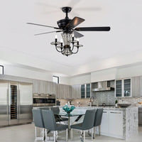 52 Inch Modern Crystal Chandelier Ceiling Fan With Remote Control And Dual Finish Reversible Blades For Living Room, Matte Black