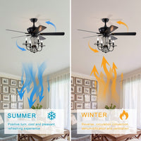 52 Inch Modern Crystal Chandelier Ceiling Fan With Remote Control And Dual Finish Reversible Blades For Living Room, Matte Black